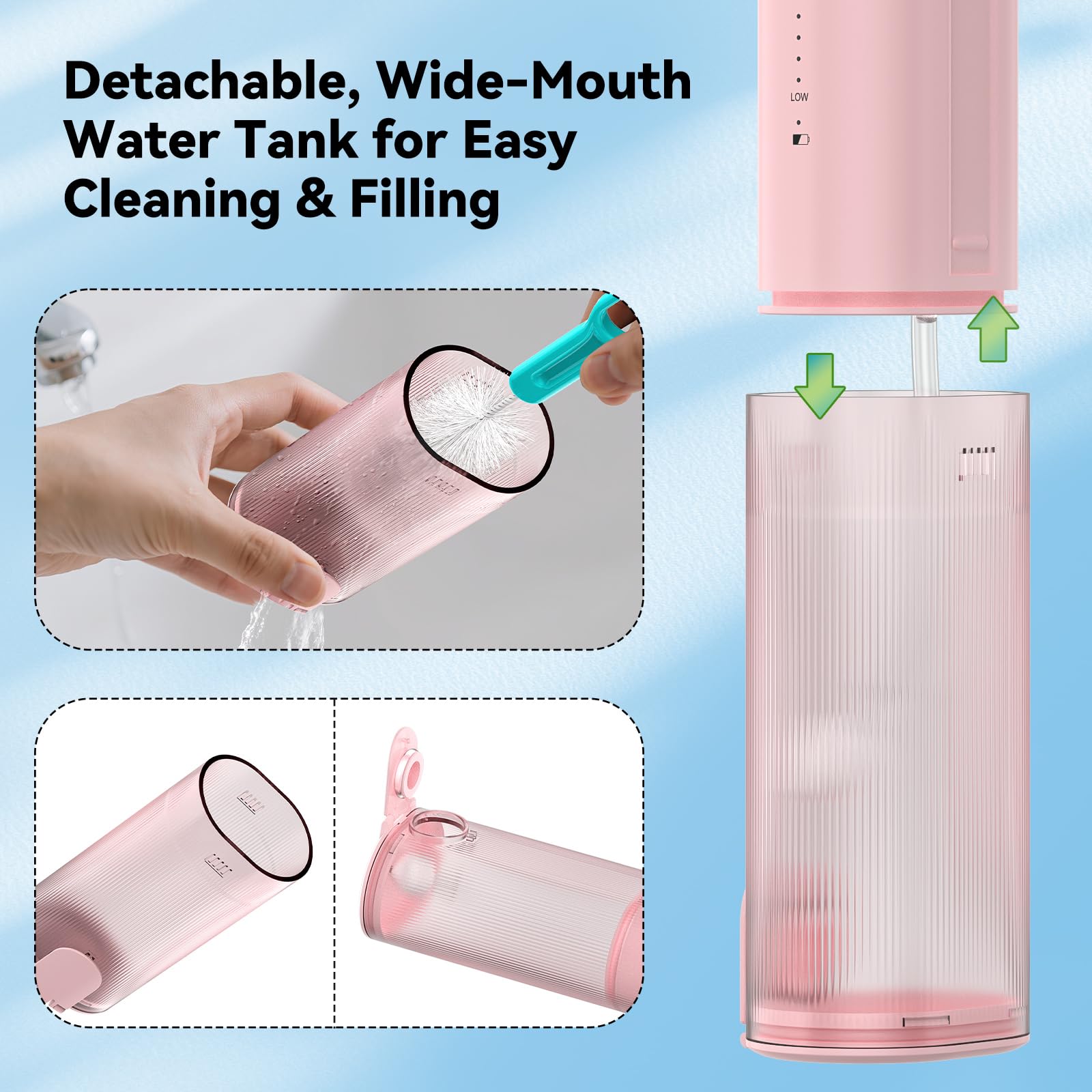 WellLeo Mini Water Flosser for Teeth,Travel Dental Flosser Picks, Portable Oral Irrigator with Telescopic Water Tank, 5 Modes IPX7 Waterproof Tooth Flosser for Brace, Sensitive Teeth, with Storage Bag