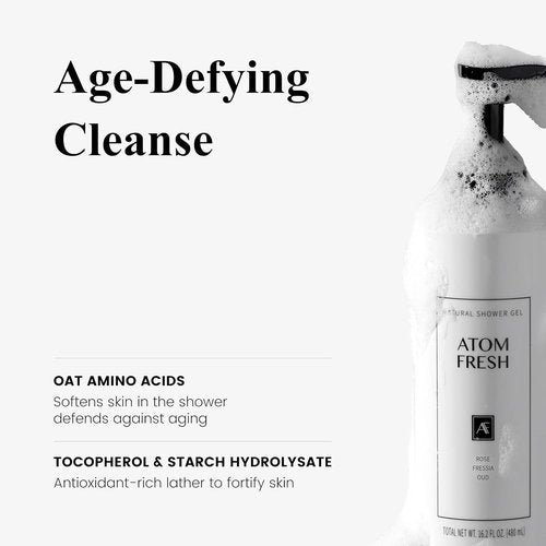 Atom Fresh Body Wash - Sulfate Free Moisturizing Shower Gel for Sensitive Skin | Rose Fressia Oud Scent, 16.2 oz