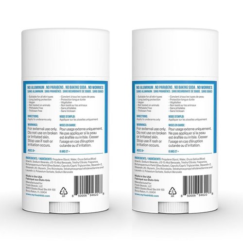 Fresh Kidz Deodorant Stick for Kids and Teens - Baking Soda and Aluminum-free 24 Hour Protection for Sensitive Skin - Boys "Blue", 2.65 oz / 75 g (2 Pack)