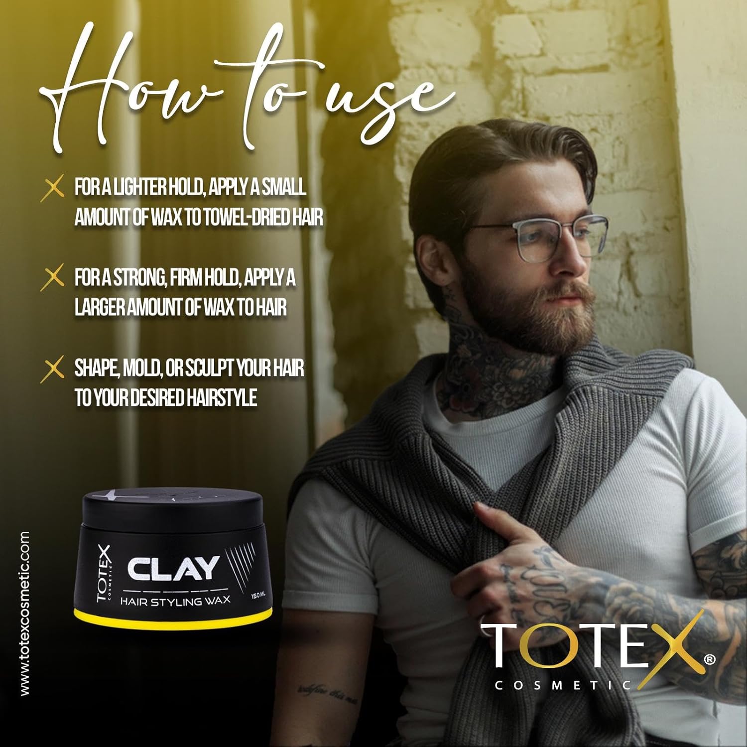 Totex Hair Styling Clay Wax - Natural Matte Finish for Messy Look | Unisex, 150 ml