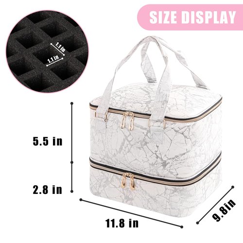 AGX Bravo Nail Polish Organizer Bag Double Layers Nail Polish Storage Case Holds 42 Bottles & 1 Nail Lamp Gel Carrying Case Bag Manicure Supplies Organizers (Marbling)