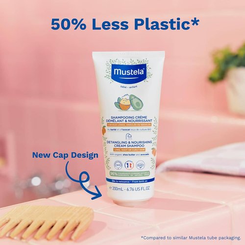 Mustela Detangling & Nourishing Cream Shampoo - Natural Shea Butter & Avocado for Curly Hair - 6.76 Fl. Oz.
