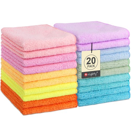 Orighty Washcloths, 20 Pack Microfiber Face Towels, Highly Absorbent and Soft Feel Wash Cloths & Hand Towels for Bathroom, Hotel, Spa, and Gym, 11.5x11.5 Inch, Multicolor