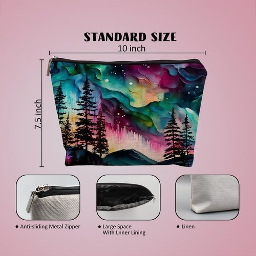 uinwk Northern Lights Makeup Bag for Women, Aesthetic Makeup Bag, Aurora Borealis Cosmetic Bags, Womens Makeup Bag, Canvas Makeup Bag, Large Makeup Pouch