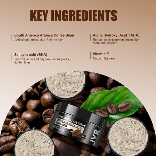 JVR Face Scrub for Men - Deep Exfoliating Facial Scrub with Coffee Extract & AHA/BHA | 4.23 oz