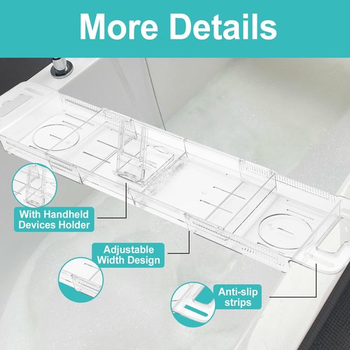 Expandable Bathtub Tray Caddy, Clear Bath Tray for Tub for Bath Relaxing, Foldable Bath Table Trays, Bathtub & Bathroom Accessories for Women Gift, Anniversary or Wedding Gifts, New Home
