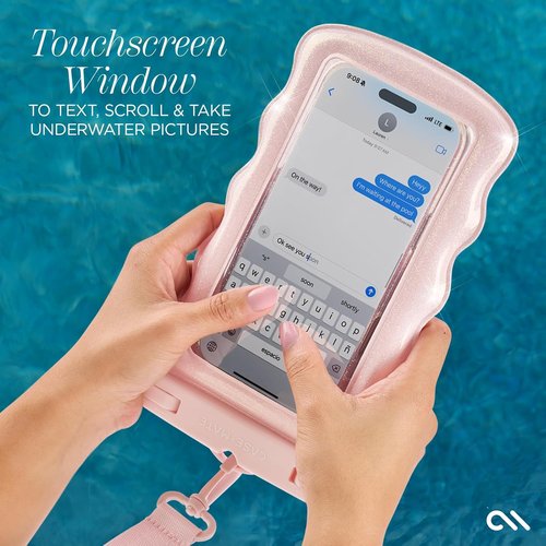 Case-Mate Wavy Waterproof Phone Pouch | IP68 Large Floating Case with Crossbody Lanyard - Ballet Pink Twinkle