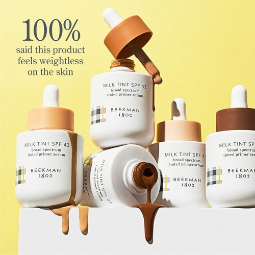 Beekman 1802 Milk Tint Face Primer with SPF 43, Medium - Oxybenzone Free - 1 oz - Tinted Mineral SPF, Makeup Primer & Moisturizer - Blends Easily - Good for Sensitive Skin - Cruelty Free