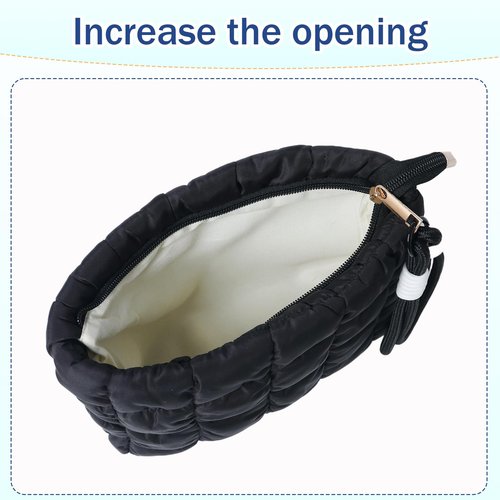 lllyan Puffy Quilted Makeup Bag Cosmetic Bag Equipped with a Detachable Handle Cute Zipper Pouch for Storage Clutch for Women(Black)