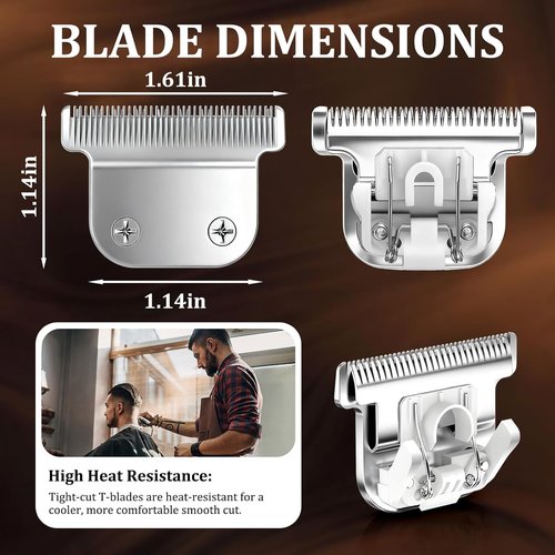 CR8GR8 Detachable T-Blade Replacement Blades - Precision 0.5mm Cut for Wahl Trimmer 9864/9864SS/9818A | 440C Stainless Steel, 2 Pack