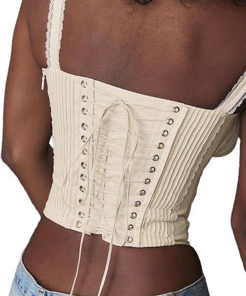 Skiennix Women's Lace-Up Cami Corset Top - Cold Shoulder Design with Zip Side Ties | Sexy Bodyshaper Bustier