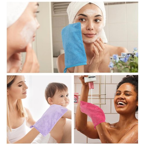PHOGARY 10 Pack Microfibre Bath Mitts(6"x8"), European Style Washcloth Microfiber Wash Mitt, Reusable Makeup Remover Mitt Gloves Colorful Wash Cloth