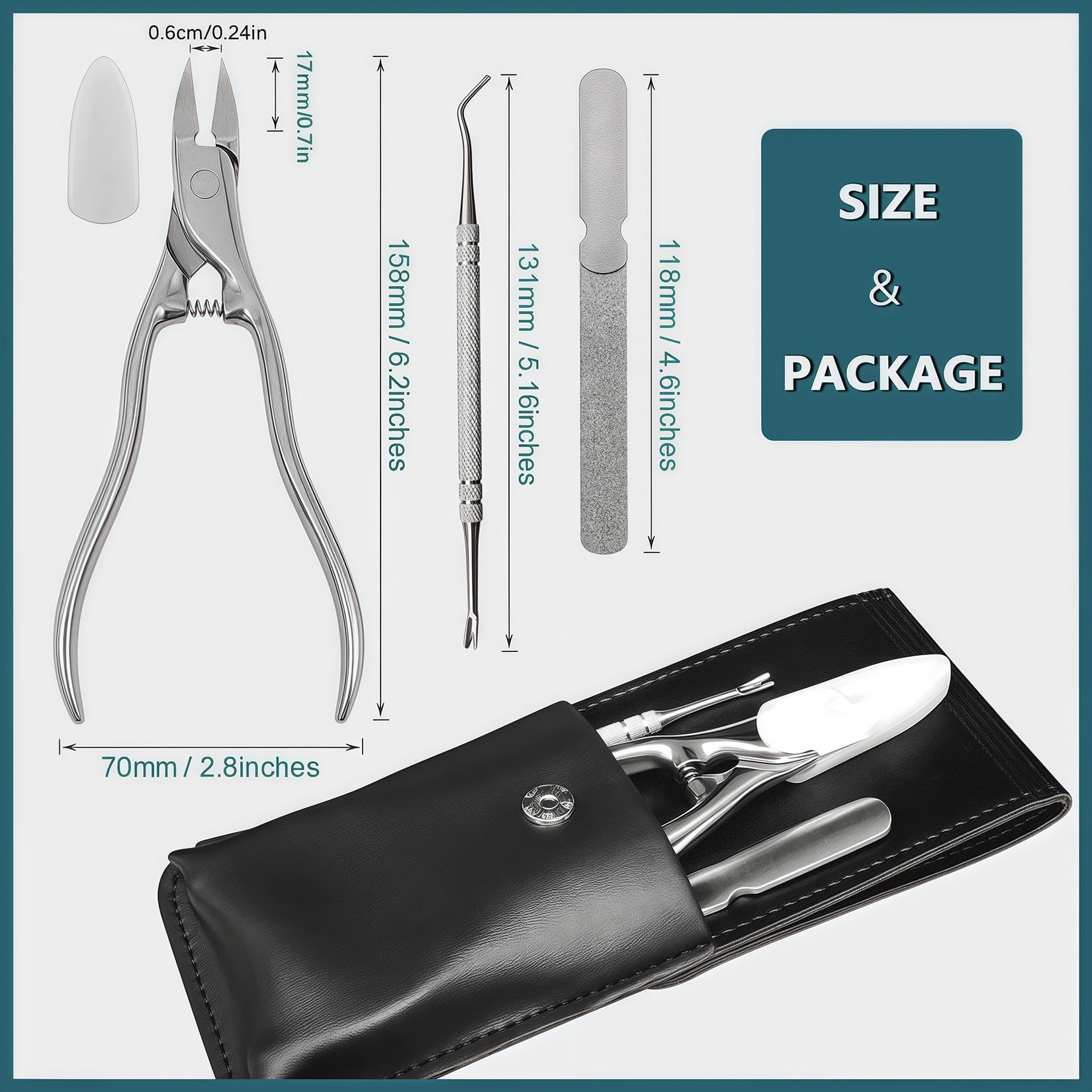 VOGARB Long Handle Toenail Clippers for Thick Toenails for Seniors, Heavy Duty Large Ergonomic Ingrown Toe Nail Clippers for Men, 3pcs Set with Leather Case (JCCT3PS)
