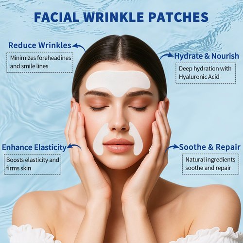 Forehead Wrinkle Patches and Smile Line Patches with Hyaluronic Acid, Aloe, Collagen & Vitamin E，Overnight Facial Wrinkle Patches to Lift Smile Lines for Women for Smoothing and Firming(36pcs)