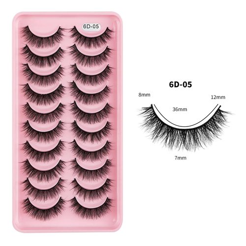 False Eyelashes - 10-Pack Mink Lashes - Wispy Lashes – Natural Looking Dramatic 3D Effect Fake Lashes – Fake Eyelashes Kit – Lightweight False Lashes - Faux Cat Eye Lashes - Lash Strips (6D-05)
