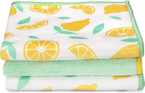 Full Circle Renew Collection Microfiber Cloths - Eco-Friendly Citrus Print, 12.01" x 3.00", Set of 3 | Naturally Anti-Bacterial & Water-Only Cleaning