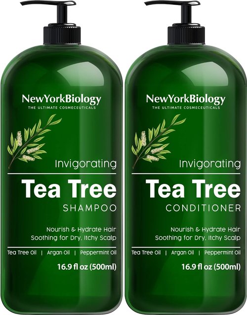 New York Biology Tea Tree Shampoo & Conditioner Set - Deep Cleansing Relief for Dandruff - 16.9 Fl Oz