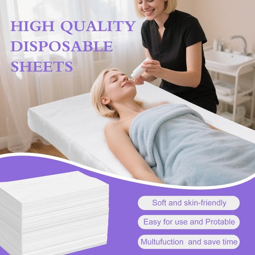 Celmuron 100 Pack Disposable Bed Sheets – 31.5 x 71 in Waterproof Non-woven Sheets for Massage, Spa, Tattoo & Salon Tables(White)