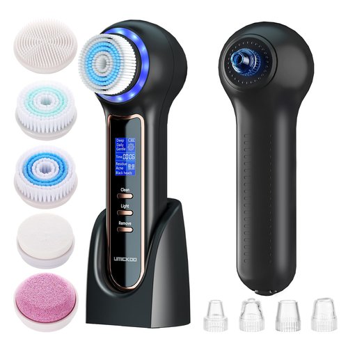 UMICKOO Electric Facial Cleansing Brush with LCD Screen, 3-in-1 Face Scrubber & Optional Blackhead Remover, Rechargeable, IPX7 Waterproof, Gentle Daily & Deep Cleaning for All Skin Types