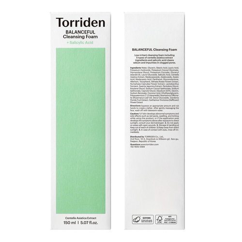Torriden BALANCEFUL Pore Cleansing Foam 150ml (5.07 fl.oz.) | Mildly Exdfoliates and Refines Pores | Salicylic Acid, BHA, PHA, 5D CICA