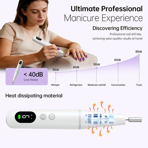 Electric Nail Drill Kit, Electric Nail File Cordless Nail Drill Machine for Acrylic Gel Dip Powder Nails, Professional Portable Manicure Pedicure Rechargeable Lightweight for Home Salon Use