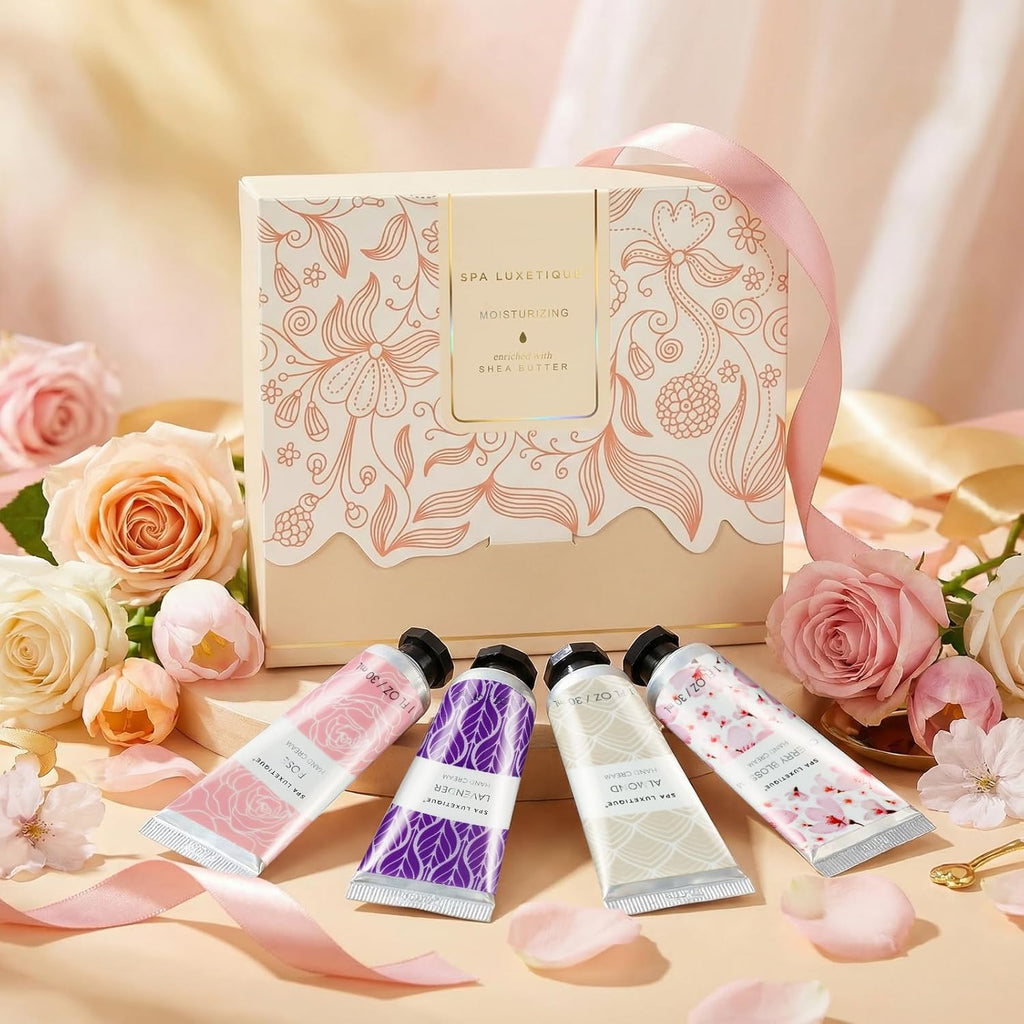 Spa Luxetique Hand Cream Set - Moisturizing Shea Butter & Glycerin Lotion | 4 Travel Size Gifts for Women