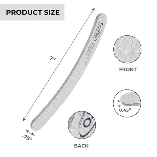 ForPro Professional Collection Zebra Curved Foam Board, 100/180 Grit, Double-Sided Manicure and Pedicure Nail Files, 7” L x .75” W, 50-Count
