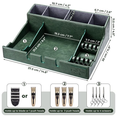 Upgrade Large PU Leather Barber Station Organizer for Clippers & Guards, 15x12x5 inch Multifunctional Barber Organizer Tray Salon Tools Storage, Detachable Salon Countertop Tray for Hairdressing Tool
