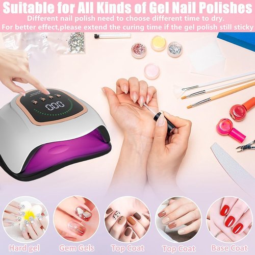 UV LED Nail Lamp, 300W Professional UV Nail Dryer Light for Gel Nails with 72 Beads, Fast Curing Gel Polish Lamp Auto Sensor 4 Timer Setting, Nail Art Drying Tools for Fingernail and Toenail