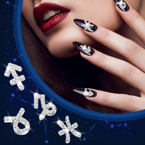 48 Pcs Zodiac Sign Nail Charms Zodiac 3D Rhinestone Jewelry Art Nail Charms DIY Horoscope for Jewelry Making Necklace Bracelet Earrings Crafts Supplies(Gold, Silver)
