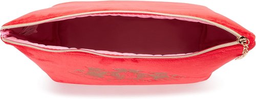 Juicy Couture Red Makeup Bag - Stylish Velour Organizer with Rhinestones & Zip Top | Travel Essentials