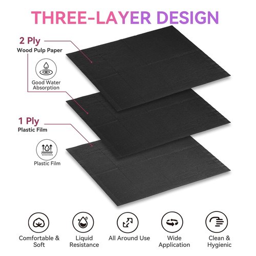 Makartt Disposable Nail Mats: 50Pcs Foldable Nail Paper Towels for Table Acrylic Practice Sheet 3 Ply Waterproof Nail Art Table Mats Clean Pads for Salon Manicure Tattoo Black