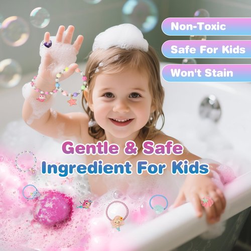 Girls Bath Bombs with Toys Inside for Kids, 12 Pcs Natural Mermaid Princess Bubble Bath Bomb with Jewelry Surprise Inside, Christmas Easter Basket Stuffer Valentines Day Birthday Gift Set
