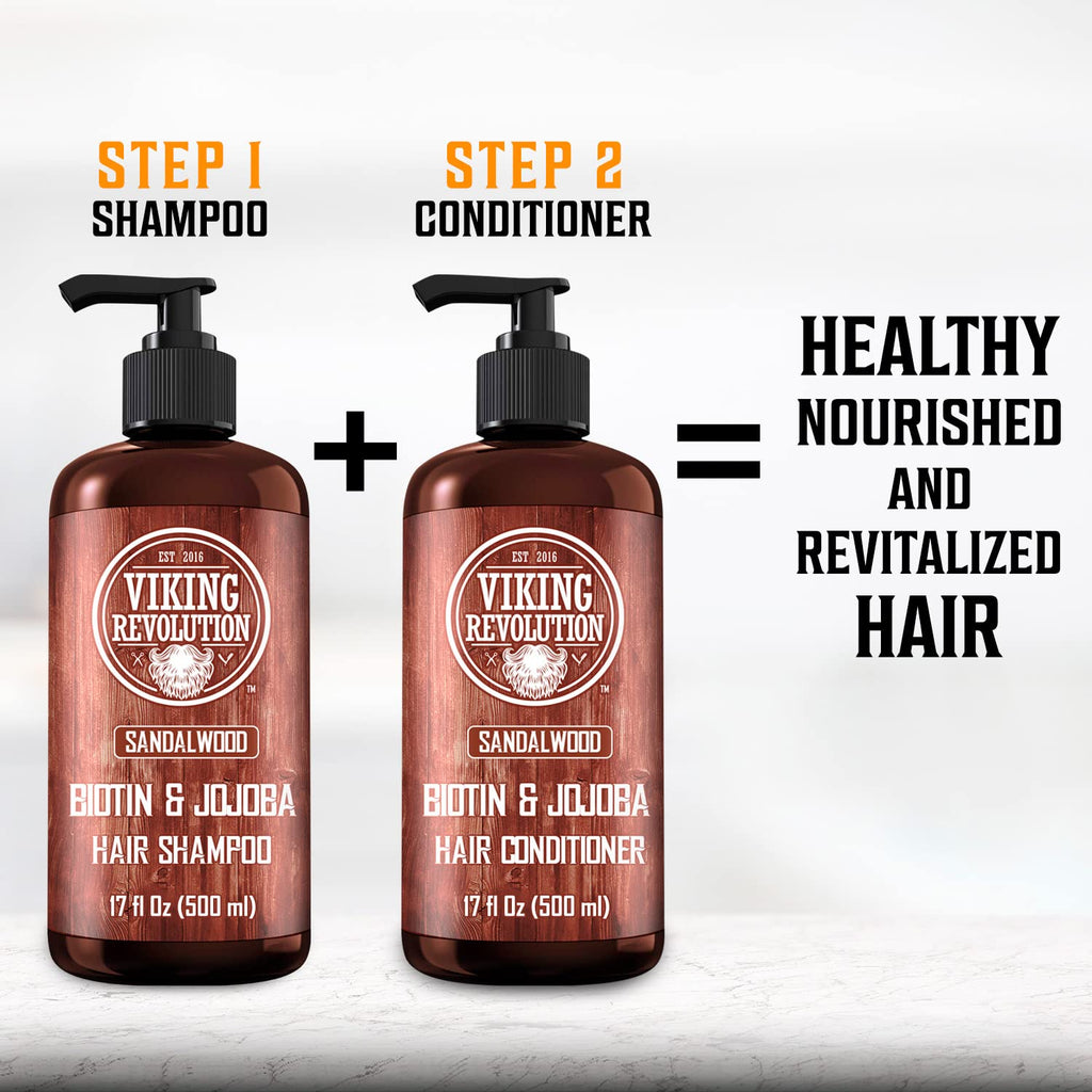 Viking Revolution Sandalwood Conditioner - Natural Men's Hair Conditioner with Biotin & Jojoba Oil (17 Oz)