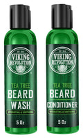 Viking Revolution Tea Tree Beard Wash and Conditioner Set for Men - Natural Beard Softener with Argan Oil, Vitamin E and Ginseng (5 Oz)