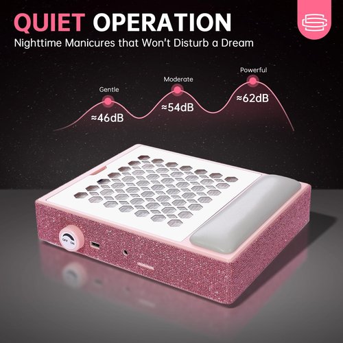 CHRISTINE SHELLY Nail Dust Collector, Cordless Dust Collector Nail Tech, Professional 550PA Vacuum Fan Vent Dust Extractor Quiet Dust Suction Machine for Acrylic Nails Polishing, Nail Salon&Home