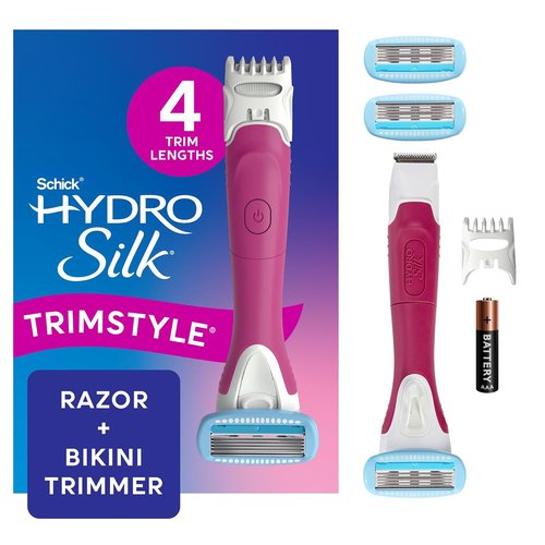 Schick Hydro Silk TrimStyle Razor - 2-in-1 Bikini Trimmer for Women | Waterproof Handle & 3 Refills Included