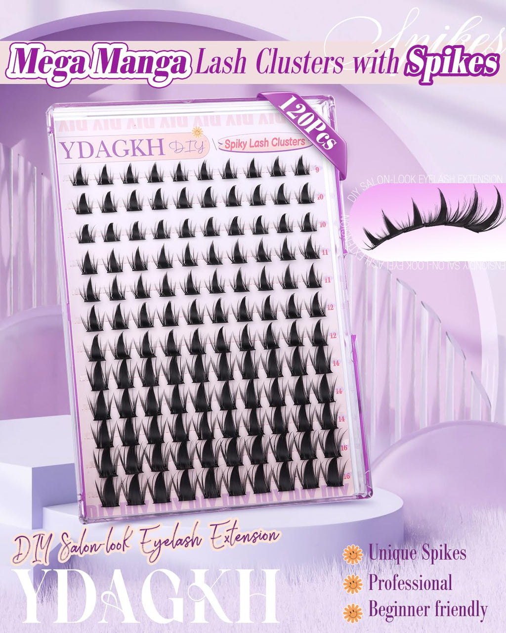 YDAGKH Lash Clusters Manga Spiky Eyelash Extension Mega Anime Lashes Spikes Cluster Eyelash Extensions 9-16mm Wispy Lash Extension Natural DIY Waterproof Cluster Eyelashes Fairy Individual Lashes