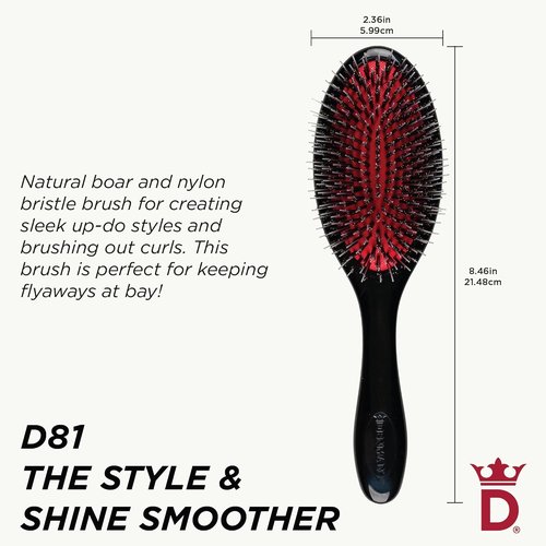 Denman Boar Bristle Hair Brush - Smoothing & Shine Enhancing for All Hair Types | Curl Defining & Detangling