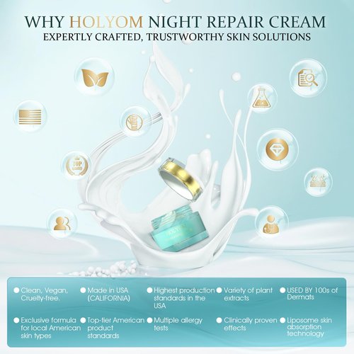 HOLYOM Restorative Night Cream for Face — Overnight Repair with Ceramides, Collagen Peptides & Hyaluronic Acid, Deep Hydration, Non-Greasy Texture, Sensitive-Skin Friendly, 2.12 fl oz