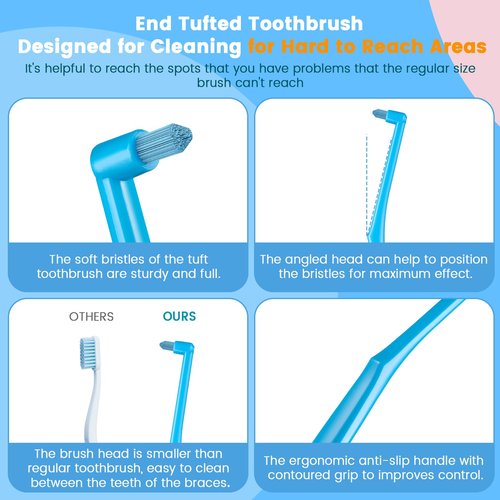 Fregum End Tuft Toothbrush for Orthodontic, Soft Bristles Angled Toothbrush for Braces, Implants, Retainers, Back Teeth, and Wisdom Teeth, 6 Pcs