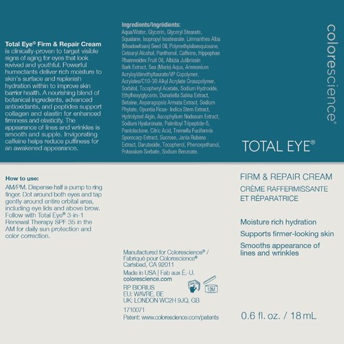 Colorescience Total Eye Firm & Repair Cream - Anti-Aging Formula | 0.6 Fl. Oz.