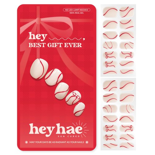 Heyhae Semi Cured Gel Nail Strips | No LED Lamp Needed | Holiday, Red, Neutral | Easy Apply & Remove, Salon Quality | Includes 28 Strips, 1 Prep Pad, Nail File & Wooden Stick