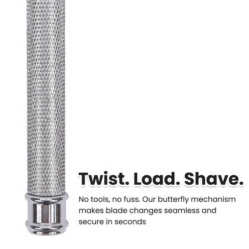 Safety Razor for Men, Premium Stainless Steel Butterfly Open Comb DE Razor, Weighted Heavy Handle with 10 Double Edge Blades, Mirror Polished Silver - Luxury Gift Set for Dad, Groom