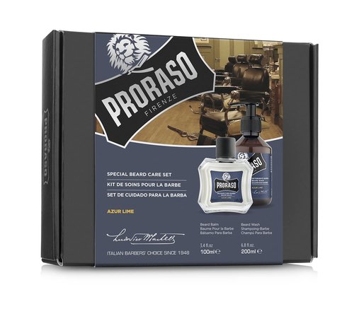 Proraso Azur Lime Beard Care Duo Kit - Beard Wash and Balm with Fresh, Citrus Scent for New or Short Beards - Premium Italian Gift Set for Men