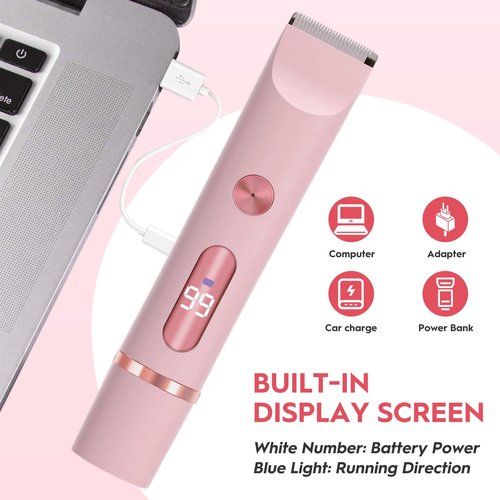 Joigivit Dual Head Shaver 2 in 1 Bikini Trimmer for Women Electric Razors Lady Pubic Hair, LCD Display Bikini Underarm Arm Leg Face Body 2026 Upgraded Version - Pink