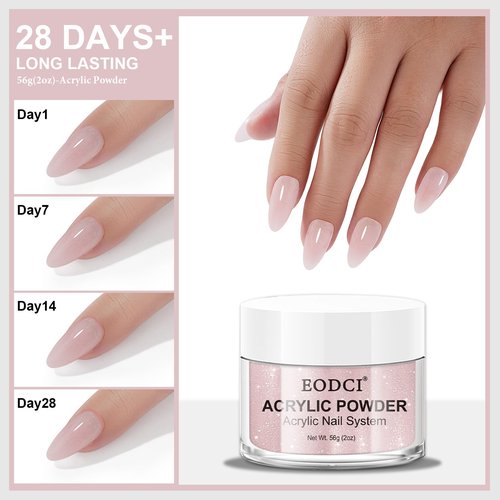 EODCI Glitter Pink Acrylic Powder - 56g/2oz Acrylic Nail Cover Powder for Nail Extension, Professional Nail Design, Sculpting, and Nail Building - Salon-Quality Acrylic Nail Supplies