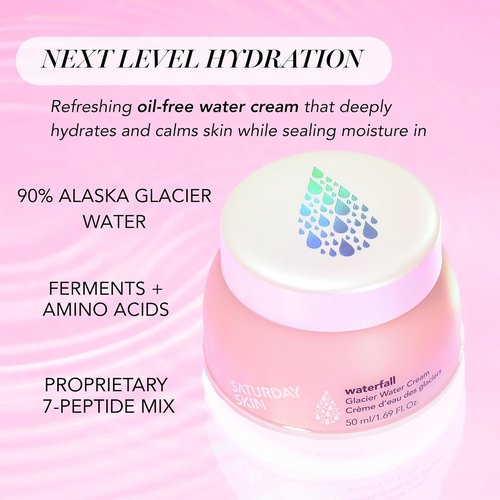 Saturday Skin Waterfall Glacier Water Face Cream - Oil-Free Korean Moisturizer for Oily Skin | Lightweight Gel, 1.69 Fl Oz