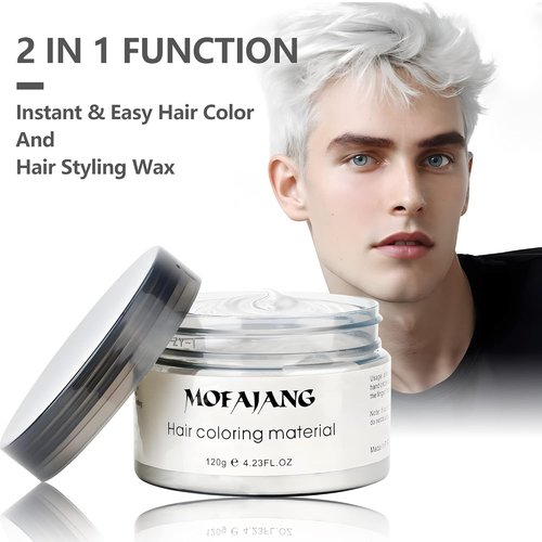 Skiennix White Hair Color Wax Pomade - 4.23 oz Natural Hair Styling Clay for Cosplay & Parties