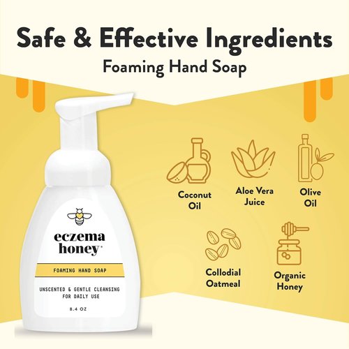 ECZEMA HONEY Gentle Foaming Hand Soap - Non-Toxic, Unscented Cleanser for Dry Hands - Organic Honey Handwash (8.4 Oz)